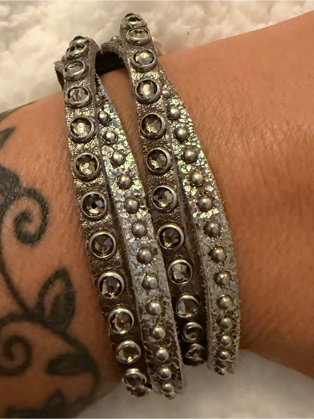 Leatherock Crystal Embellished Wrap Bracelet in Silver
